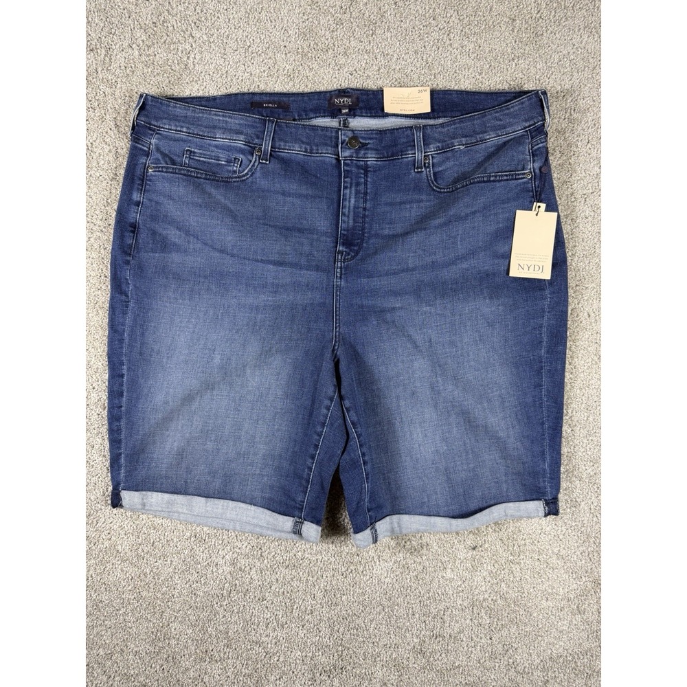 ⁠NWT NYDJ Briella Roll Cuff Denim Shorts Womens 26W Blue Lift Tuck Bermuda
